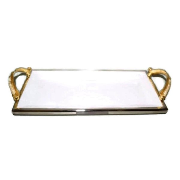 Jiallo 14.25 in. Feather Ceramic Rectangular Tray with Handle, Gold 72054